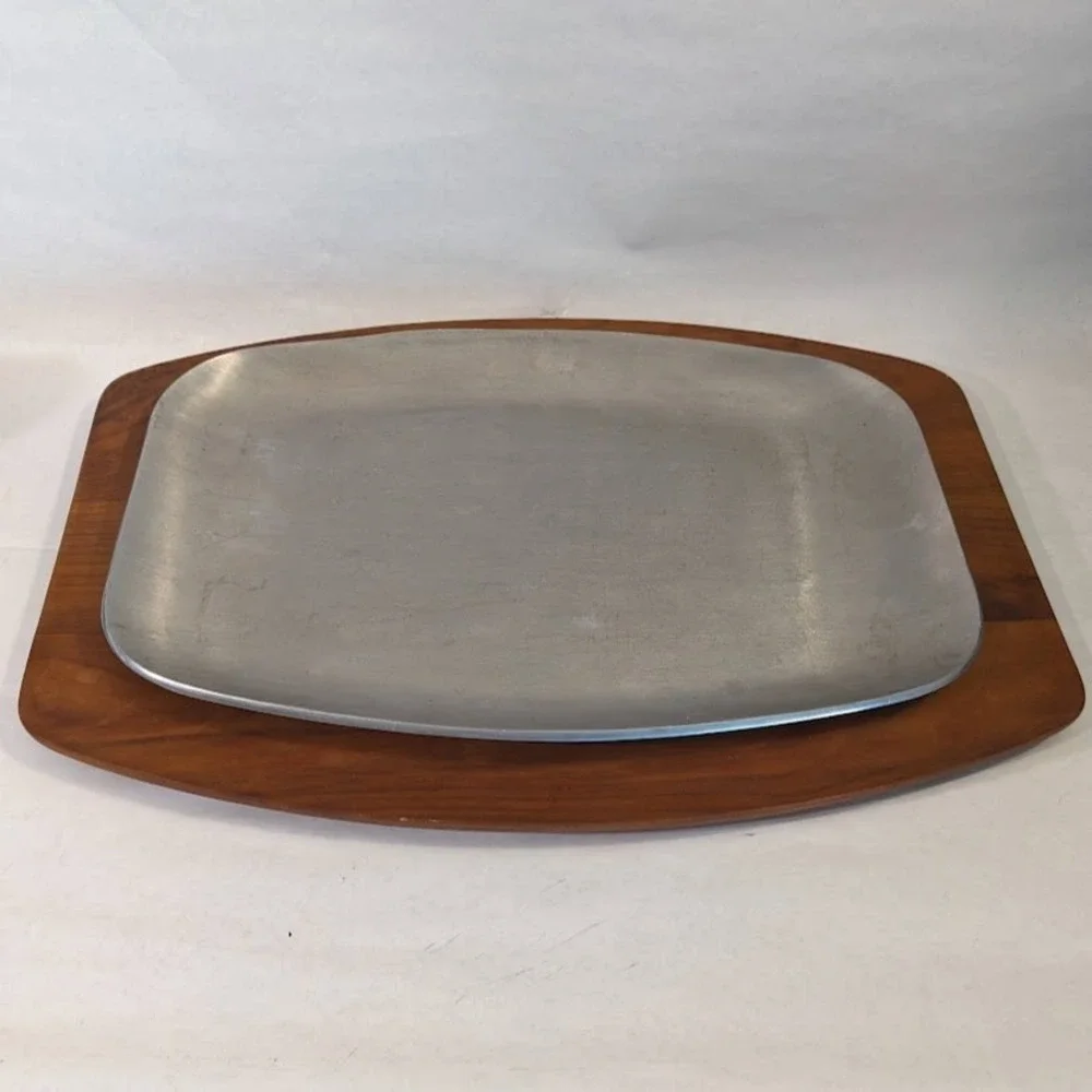 Vtg Gladmark Burbank Teak Wood Aluminum Steak Sizzler Platter Tray MCM Vintage